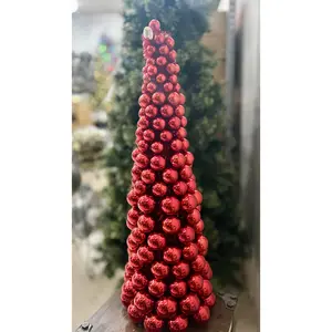 36 Inch VP With Tinsel Ball Cone Tree Red