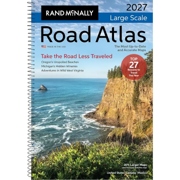 Rand McNally 2027 Large-Scale Spiral-Bound Road Atlas - 35% Larger Maps, Easier on the Eyes, QR Codes Included Travel Planning Guide for Traveling Enthusiasts