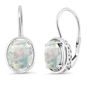 925 Sterling Silver White Simulated Opal Dangle Earrings For Women (1.20 Cttw, Oval Cabochon 9X7MM)