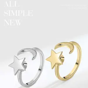 Star rotating ring, star and moon shining together, ring opening adjustable, daily wear gift for women