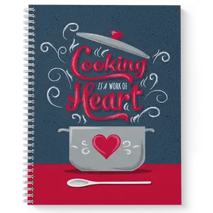 Softcover Cooking With Heart 8.5" x 11" Spiral Notebook, 120 Recipe Pages, Durable Gloss Laminated Cover, White Spiral.  Made in the USA