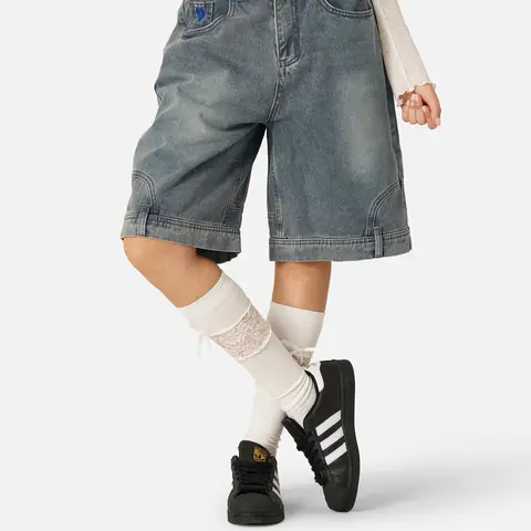 Aelfric Eden Men's Washed Reverse Oversize Baggy Jean Shorts - Soft Cotton, Loose Fit, Vintage Streetwear Denim Bottoms for Casual, School Outfits, Mensfashion, Comfy All Day,sohochic