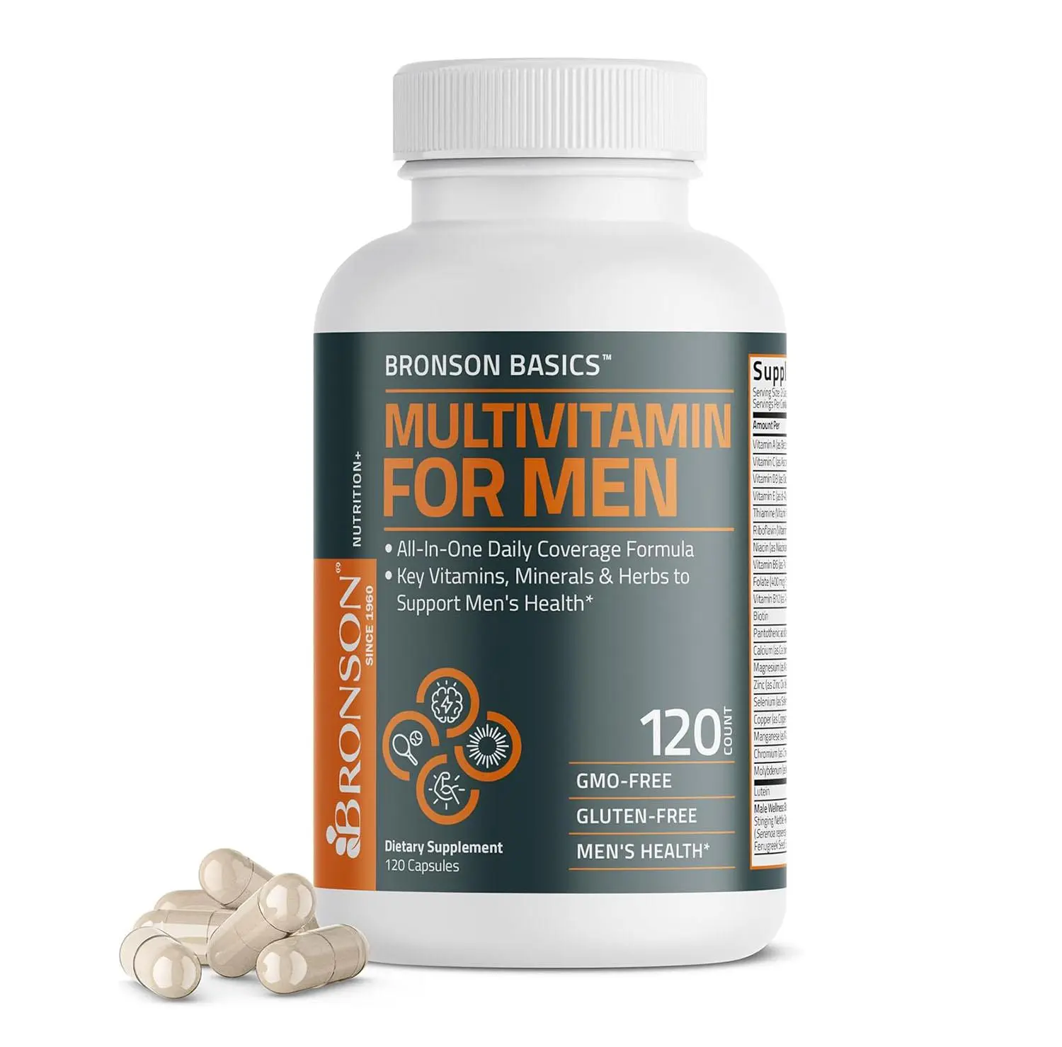 Bronson Multivitamin for Men All-in-One Daily Coverage Formula Key Vitamins, Minerals & Herbs to Support Men's Health, 120 Capsules