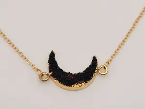 Natural crystal druzy  Minerals gem stone  charm necklace Black Moon Obsidian