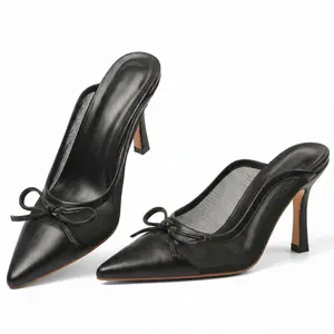 CELNEPHO Pumps for women Mesh Pointed Toe Stiletto High Heel Elegant Bow Knot Decor Heeld Sandals Easy Slip on Fashionable Comfy Mules Wedding Work Date Night Trendy Dress Shoes Deals For You Days
