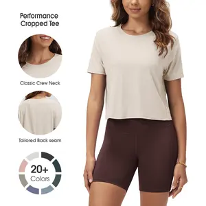ODODOS Women's Performance Cropped Tee odSTRATUM Tech Ultra Soft UPF 50+ Quick-Dry Crew Neck T-Shirt for All-Day Comfort summerwins Outfit Jersey