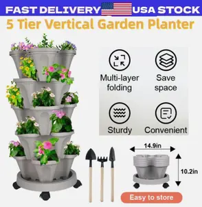 5 Tier Vertical Planter Stackable Planters Garden Tower Pot with Wheels & Tools