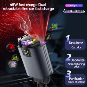5-in-1 Retractable Super Fast Car Charger - USB-C with Starry Sky Aromatherapy Light, 12V-24V Cars Compatible, Included Cables for iPhone 17/16/15/14/13/12/11 & Android Devices, Fast Charger iPhone Support