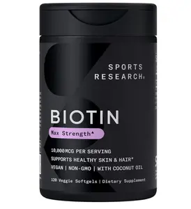 Sports Research Biotin 10,000mcg with Organic Coconut Oil - Biotin (Vitamin B7) for Healthy Skin and Hair Support* - for Women and Men - Vegan, Non-GMO, Gluten & Soy-Free - 120 Veggie Softgels