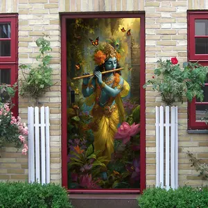 2pcs Hindu God Krishna Playing Flute Wall Sticker Living Room Bedroom Wall Decor Decal Indian Culture Theme Home Decoration Removable Self Adhesive Religious Art Style Wall Art Mural