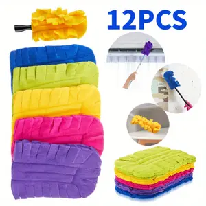 12Pcs Duster Refill Reusable Fleece Duster Refills Feather Dusters Multi Surface Washable Cleaning Pads Tools for Home, Blinds, Fans, Corners, Furniture, Car