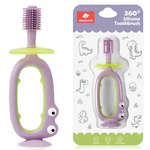 360° Baby Toothbrush with Suction Base,Toddler 12 Months up,Infant Oral Cleaner, Baby Tongue Cleaner,Food-Grade Silicone,Adjustable Safety Shield Toothbrushing Cleaning