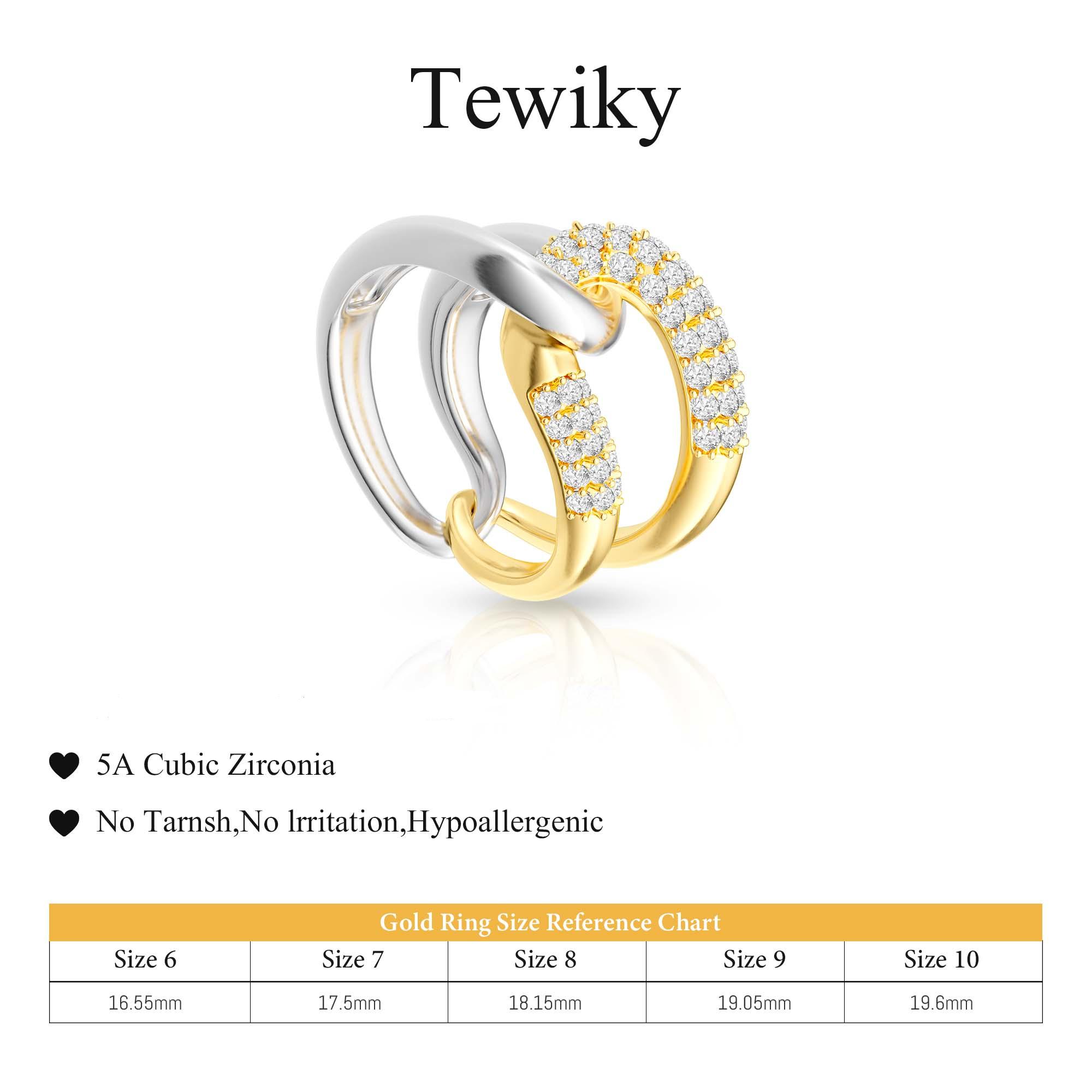 Tewiky Gold & Silver Interlocking Knot Ring - Double Row Zirconia & Smooth Band DesignFor Women Cubic Zirconia Stacking Jewelry For :Summer Backtoschool