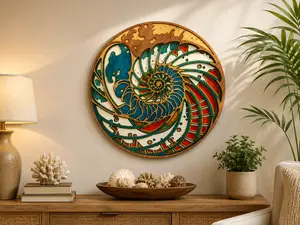 Nautilus Shell Wall Art | Coastal Ocean Decor | Handmade Layered Wood Nautilus | Beach House Wall Hanging | Nautical Sea Life Art