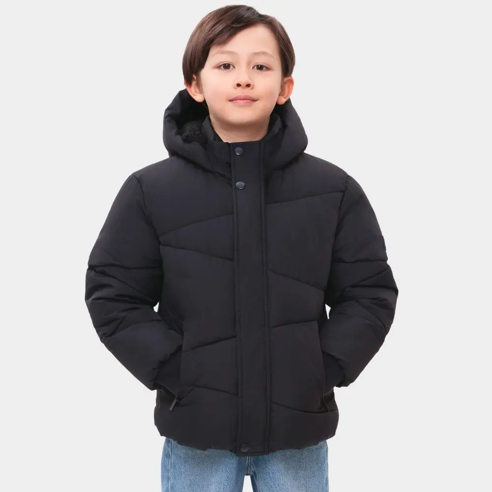 Rokka&Rolla Boys' Grid Long Sleeve Winter Coat - 100% Polyester, Snap Closure, Fleece Lined, Comfortable, At Hip Kids' Jacket - Black, Size 8