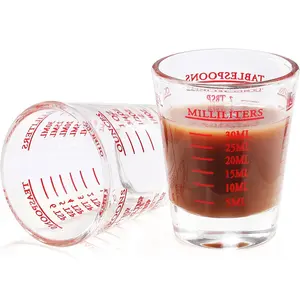 2 Pack Shot Glasses Measuring Cup Set, Espresso Shot Glasses, Thick Base Liquid Measuring Cup for Espresso Shot Glass and Measuring Glasses, Four Different Units of Measure, Bartender Accessories, Kitchen Tools(1 OZ, 2 TBS, 6 TSP, 30 ML)