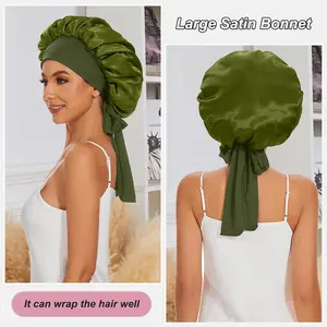 Satin Silk Bonnet Hair Bonnet for Sleeping Jumbo Sleep Cap, Black Bonnet for Women Curly Hair, Double Layer Bonnet with Tie Band