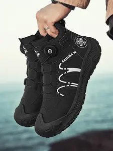 Men Rotary Buckle High Top Hiking Boots Waterproof Non Slip Outdoor Trekking Shoes Wear Resistant Mountain Climbing Sneakers