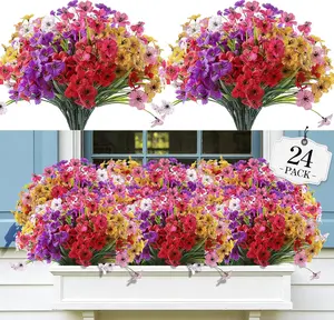 24 Bundles Artificial Flowers for Outdoor,No Fade Fake Plastic Flowers Faux Plants for Decoration Hanging Planters Indoor Outside Garden Porch Window Box Home Wedding Farmhouse  Outdoor Home Decoration, Multicolor