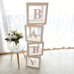 8pcs/Set,Transparent Baby Balloon Boxes,27cm Paper Baby Letters Square Boxes,Baby Shower Party Decoration,Happy Birthday Party Supplies,Gender Reveal Party Decor Packaging Box,Event Party Packs