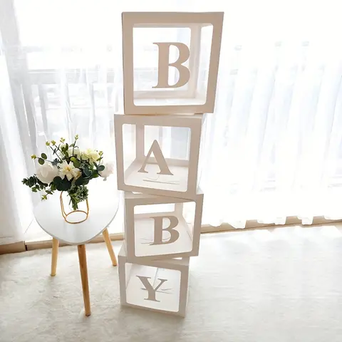 8pcs Transparent 27cm Square Paper Balloon Letter Containers - Birthday Gift Box, Gender Reveal Party Decor, Baby Shower Supplies, Festive Event Accents