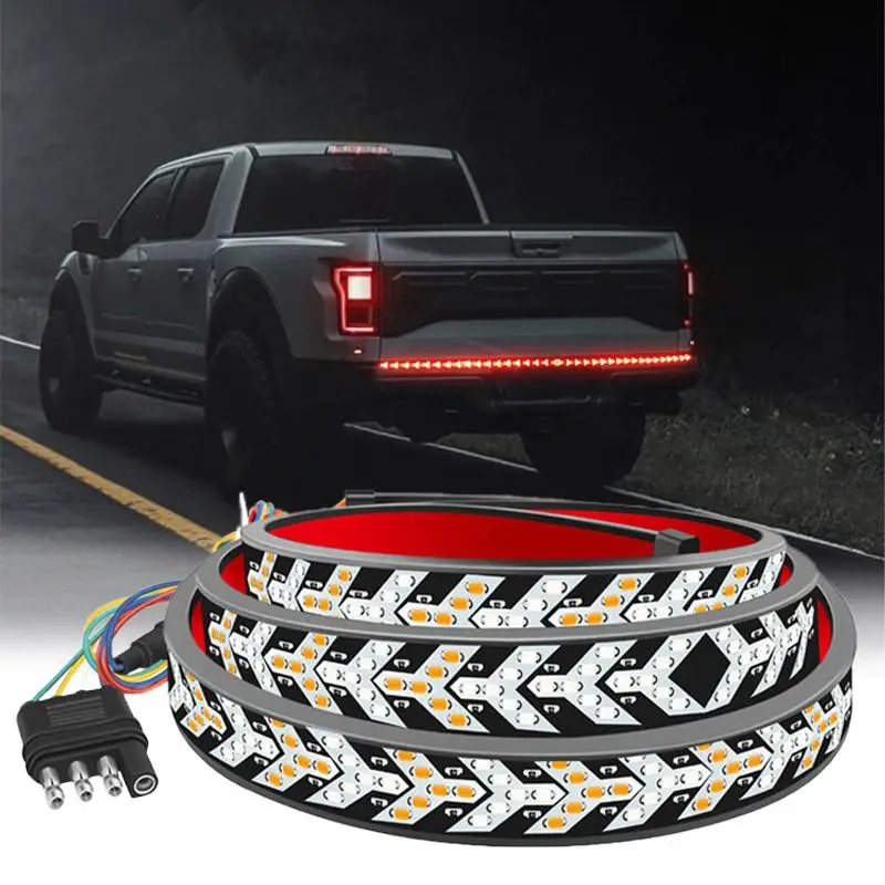 Car Tail Light, 59 Inch Car Tail Light Strip, Flexible Switch Red Amber Yellow Continuous Turn Signal Light, Car Decorative Tailgate Light Bar, LED Li