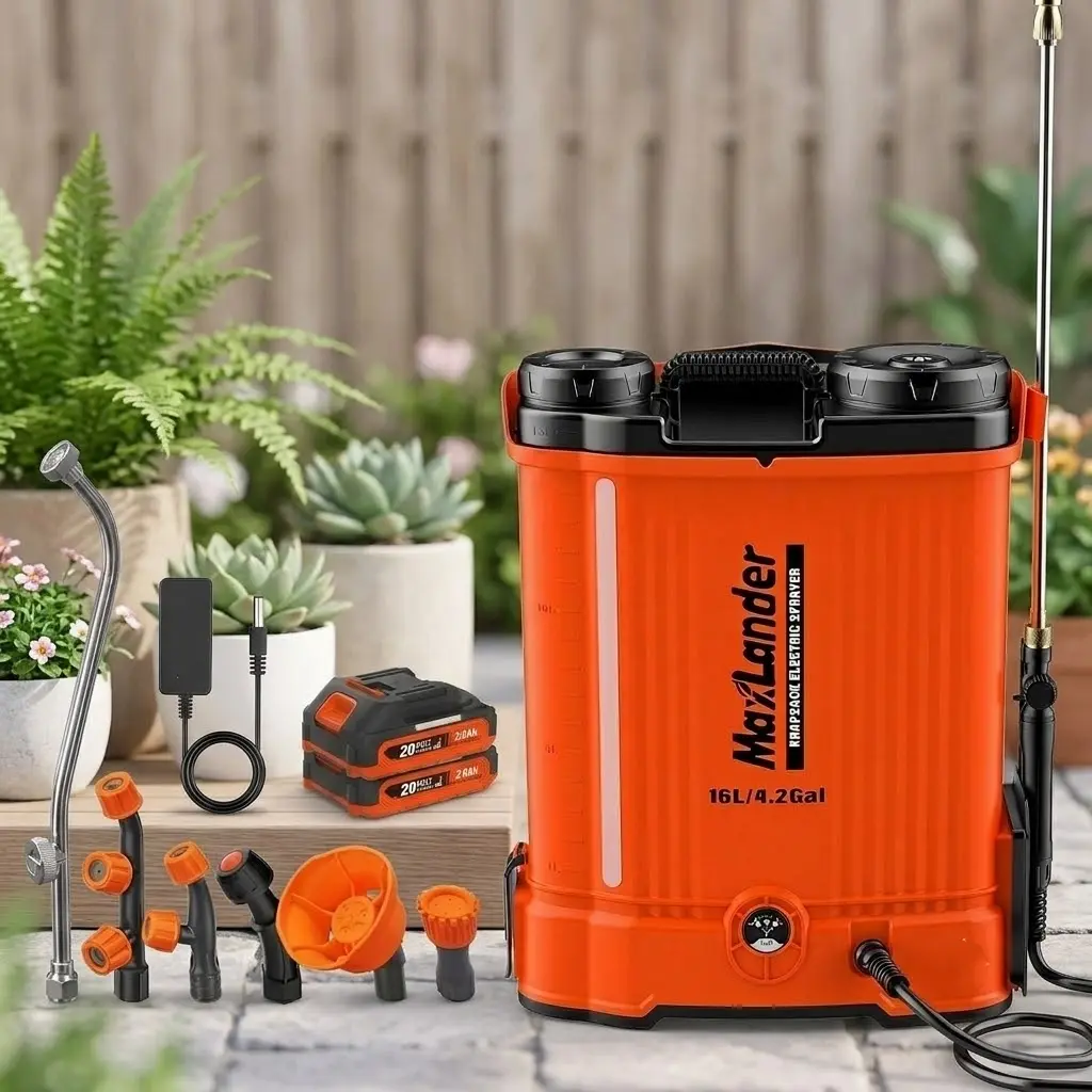 MAXLANDER 4.2 Gal Cordless Backpack Sprayer, Backpack-Carry Design, 2-Battery Compatible, 90 PSI Adjustable Pressure Electric Sprayer for Fertilizing, Herbicides, Lawn Care, 4.2 Gallon