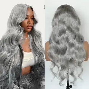 13x4 Silvery Grey Body Wave Lace Front Wigs Human Hair 20-30inch Body Wave Gray Wigs  Pre Plucked with Baby Hair Transparent Glueless Brazilian Virgin Grey Lace Frontal Wigs for Women