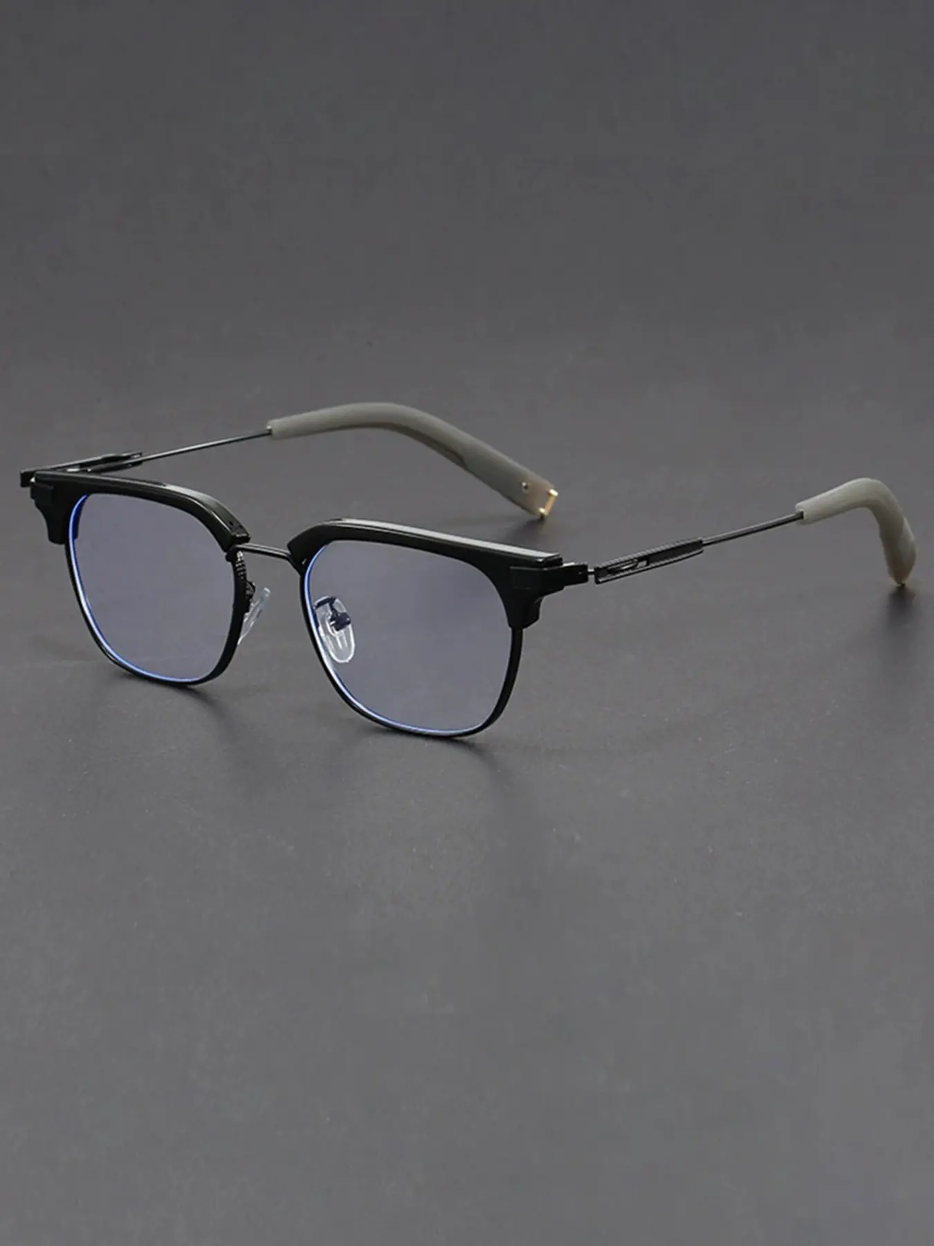 Vintage Half-Frame Glasses Frame, Anti-Blue Light, Unisex Casual Style, Suitable for Travel Beach Cycling Music Festivals
