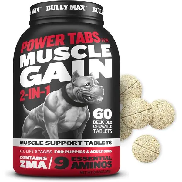 2-in-1 Muscle Builder Chewable Tablets for Puppies & Adult Dogs - Puppy & Dog Vitamins & Supplements for Muscle Gain & Growth - Ultimate Canine Multivitamins for All Breeds & Ages - 60 Tabs