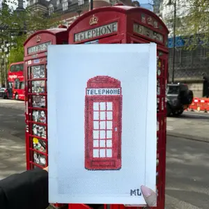 London Telephone Booth | Hand-Painted Needlepoint Canvas | 18 Mesh | Made to Order | Canvas Only