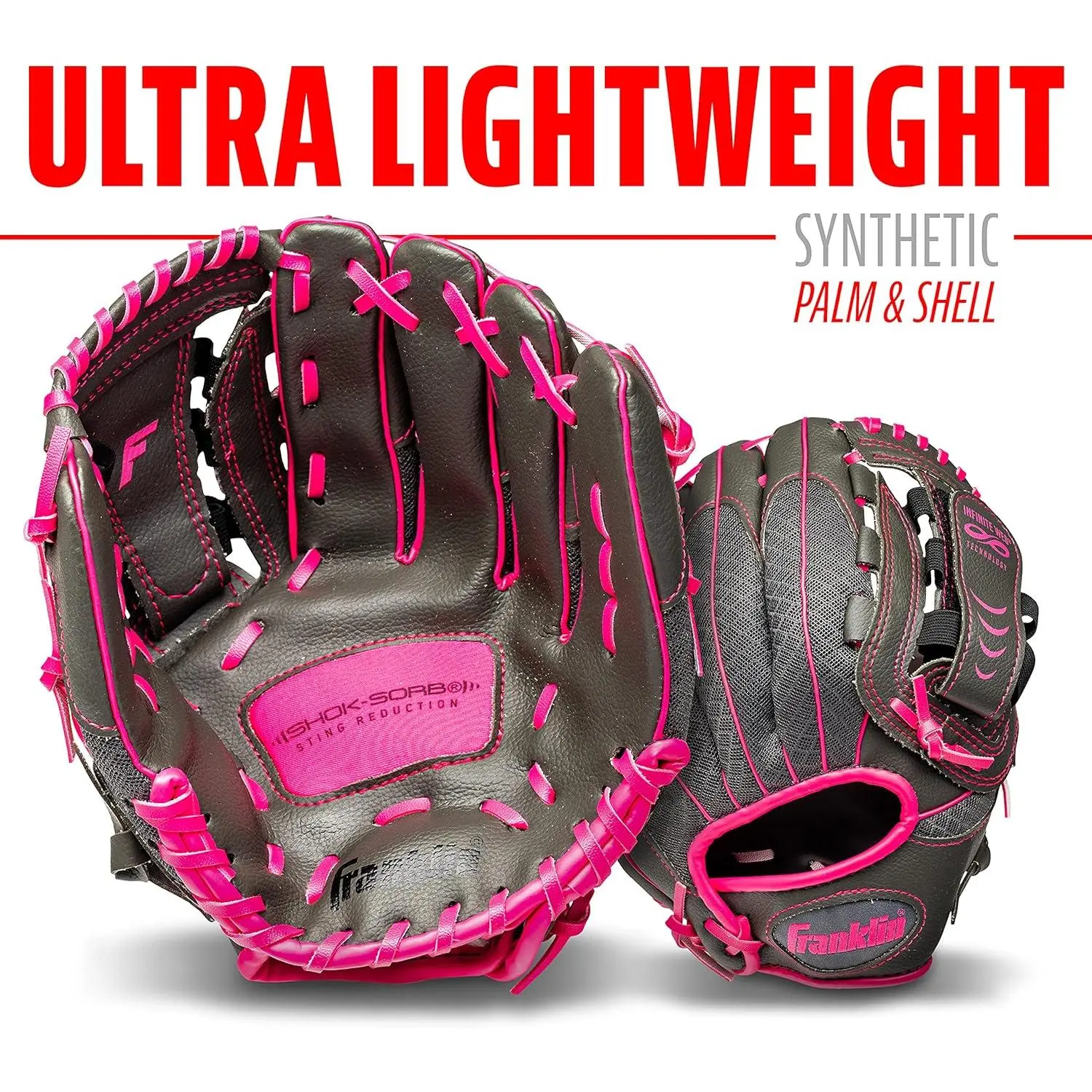10.5-inch Teeball Training Glove for Children, Soft Mesh Fielder's Mitt with Hand Formed Pocket and Shok-Sorb Palm Padding - Graphite/Pink