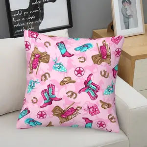 Vibrant Western-Themed Throw Pillow with Digital Print, Featuring Colorful Cowboy Boots and Horseshoes, 45cm Square, Soft & Cozy Decor for Bedroom & Sofa, Perfect for adding a Pop of Playful Color! Includes Pillow Insert