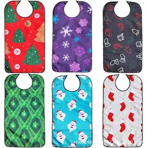 Adult Bib Unisex for Eating, Waterproof and Stain-Resistant, Reusable, Christmas Pattern Design, Suitable for Seniors
