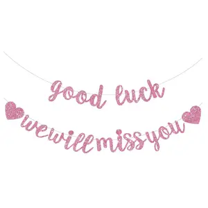 Pink Good Luck We Will Miss You Banner,Pre-Strung Glitter Retirement Party Sign Garland,Going Away Farewell Party Decoration, Graduation Party Supplie