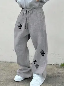 Men's Geometric Cross Print Baggy Sweatpants | Y2K Streetwear Wide-Leg Pants with Casual Comfy Drawstring Waist | Soft Fleece Casual Trousers for Skate, Hip-Hop & Street Style | Ideal for Gen Z Guys, Streetwear Enthusiasts & Minimalist Fashion Lovers