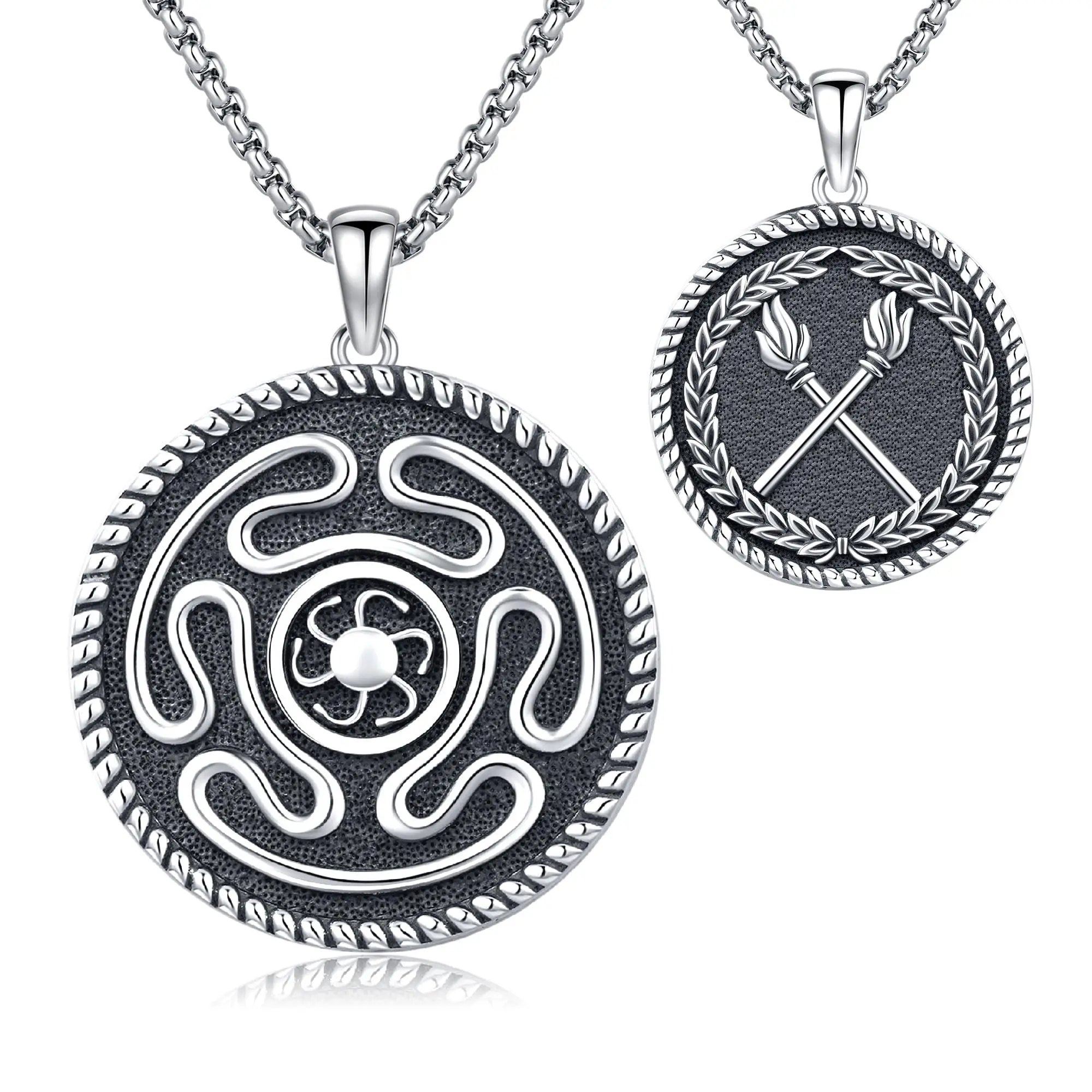 DRINSPER 925 Sterling Silver Hecate's Wheel Pendant Necklace, Retro Unisex Spiritual Jewelry for Casual Daily Wear, Tarnish-Free with 22"+2" Box Chain, Witchcraft