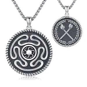 DRINSPER S925 Hecate's Wheel Necklace Hekate the Goddess of Witchcraft Origin Greek Mythology the Trpple Goddess Jewlery Sterling Silver Pendant Pagan Necklace Pagan Jewelry