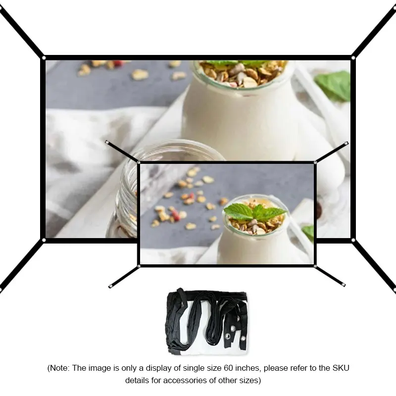 Home Wall Mounted Projection Screen, 60-150 Inch 16:9, Double-Sided, Suitable for Home, Outdoor, Indoor, Conference Room