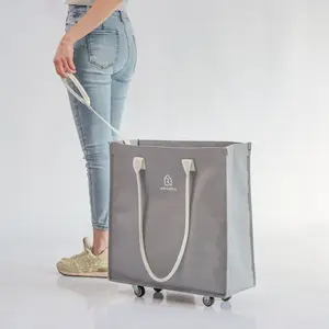 Reusable Laundry Bag, ROLLPROBOX Laundry Baskets On Wheels, Shopping Trolley, Lightweight Foldable Corner Storage Bins, Collapsible Rolling Laundry Hamper,