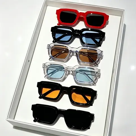 Unisex 6-Pack Vintage Geometric Sunglasses - Lightweight PC Frame, UV400 Shield Lenses, Anti-Glare Protection, 2000s Classic Square Shape, Bright Colored, Retro Inspired Beach Eyewear, Daily Accessories