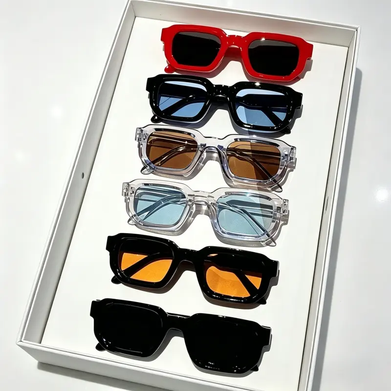 6-Pack Retro Rectangle Sunglasses for Women & Men, Vintage Style Lightweight PC Frame with UV400 Anti-Glare Lenses