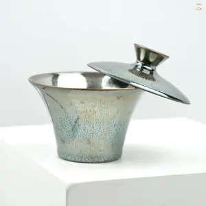 【Jian Zhan Ultra-Thin Gaiwan by Master LuoXi 】– Handmade Tenmoku Tea Bowl with Two Glaze Styles For Daily Tea Drinking