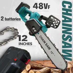 Chainsaw Cordless 12-inch, Electric HandHeld Chain Saw, 12-in Portable Chainsaw Battery Powered Saws for Trees Wood Cutting, 2 * 3.0Ah Battery and Charger Included