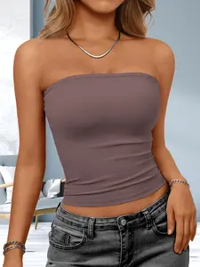 Women's Strapless Cami Top, Elegant Chic Dual-Layer Lining, Non-Slip, Y2K Style Backless Short Sleeve, Perfect for Summer Outdoors