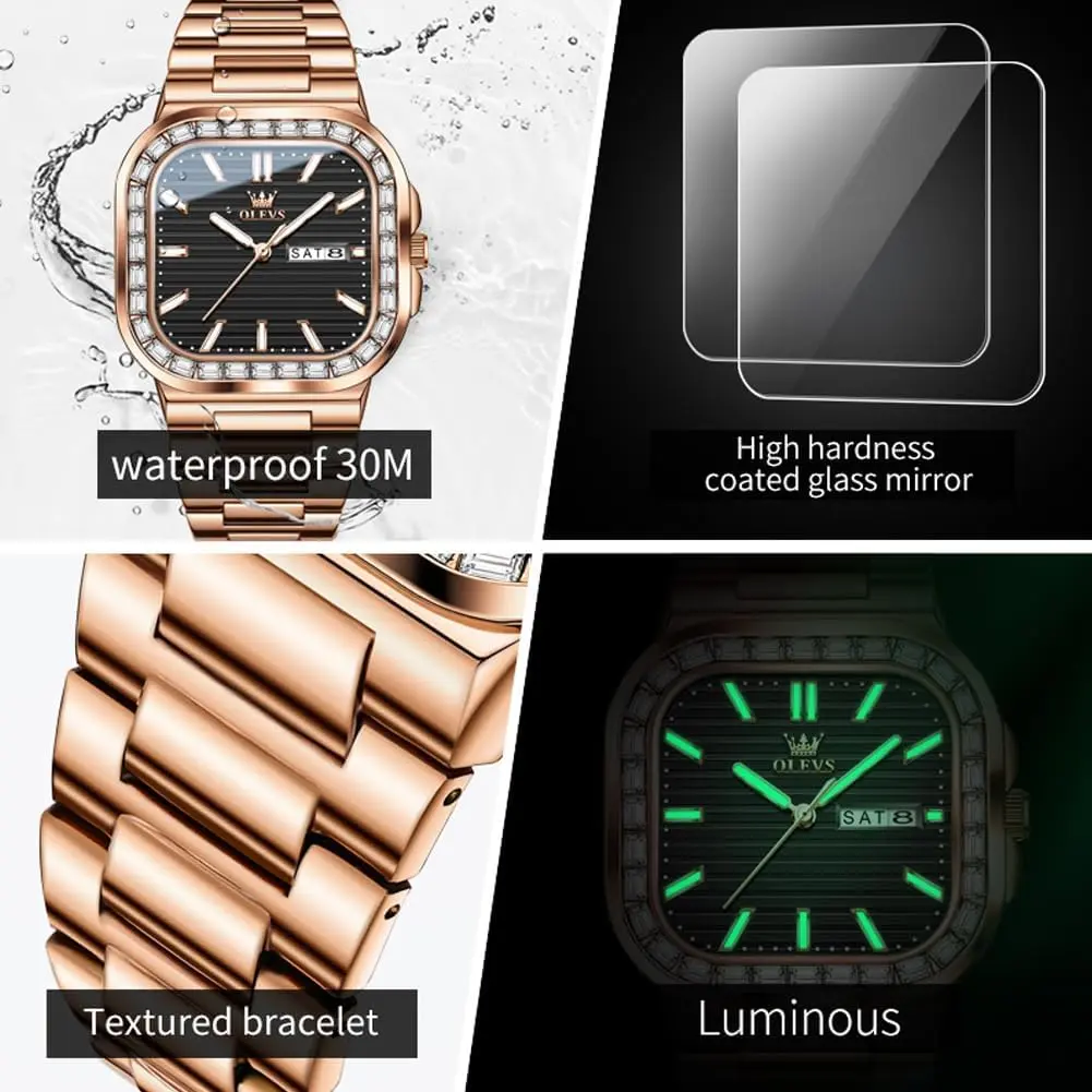 OLEVS Mens Tank Watch Minimalist Diamond Watch Fashion Dress  display picture 1