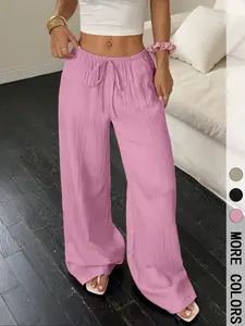 Women's Solid  Wide Leg Pants, Casual Lounge Pant, Casual Pocket Trousers for Daily Wear, Ladies Bottoms for All Seasons
