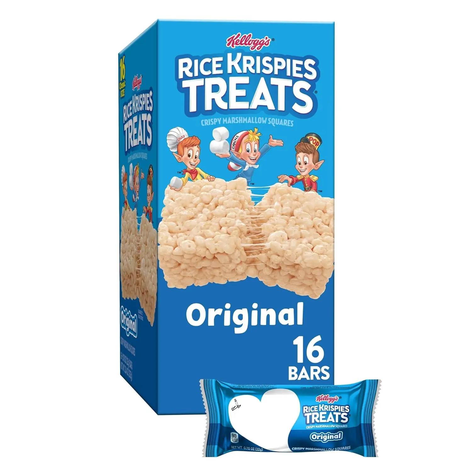 Rice Krispies Treats Crispy Marshmallow Squares, Kids Snack Box, Cereal Bars, Original (16 Bars)