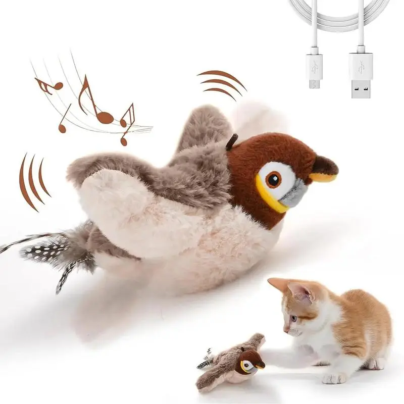 New Flapping Bird Cat Toy for Indoor Cats, Interactive Electric Bird Toy with Realistic Flapping & Chirping Sounds, USB Rechargeable Interactive Cat Toy for Adult Cats, Boredom Relief & Playtime