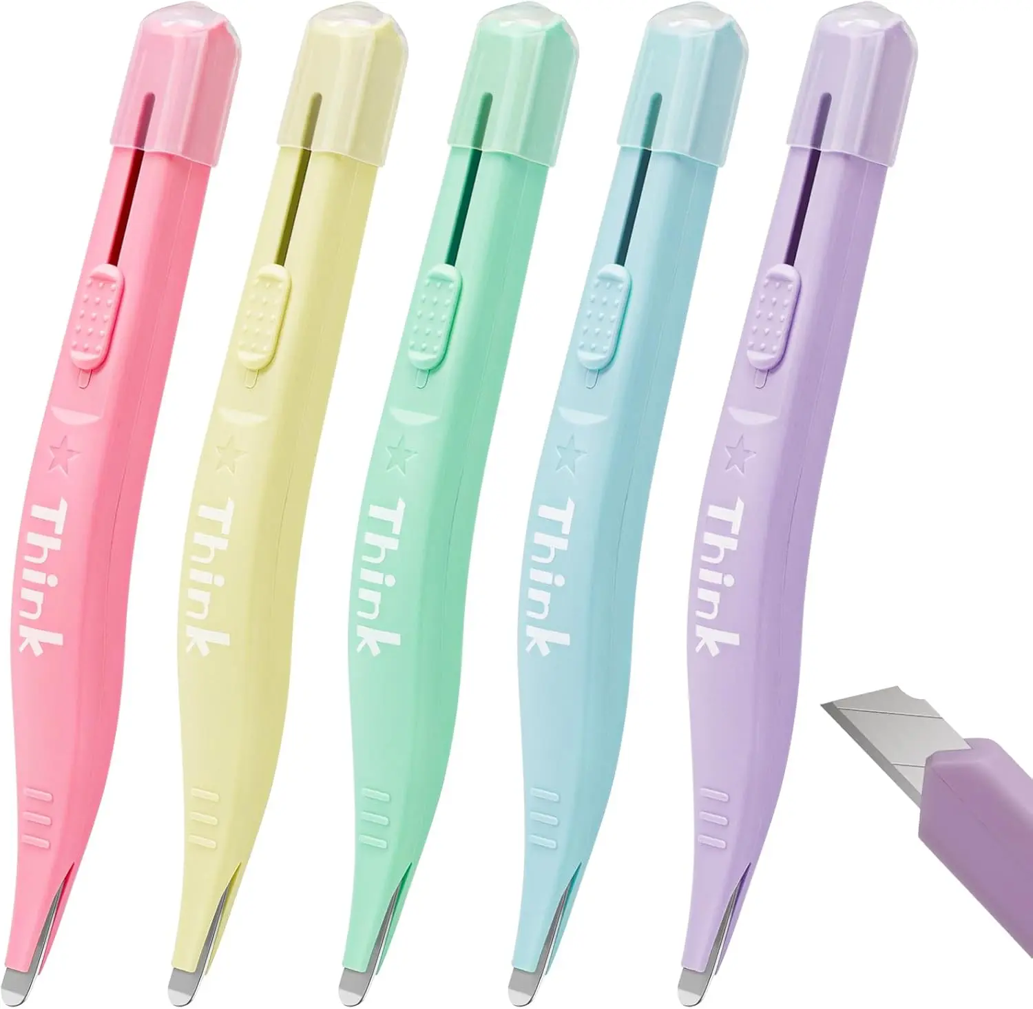 THINKLEARN 5-Pack 2-in-1 Staple Remover & Auto-Retractable Utility Knife Tool, Pastel Color Hand Tools for Office Accessories, School Supplies